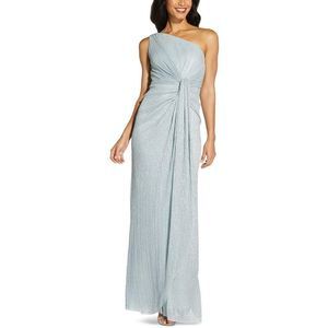 Adrianna Papell Womens Stardust Blue Metallic Long Evening Dress Gown NWOT